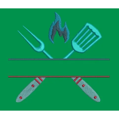 Culinary Flame and Utensil Emblem Embroidery Design