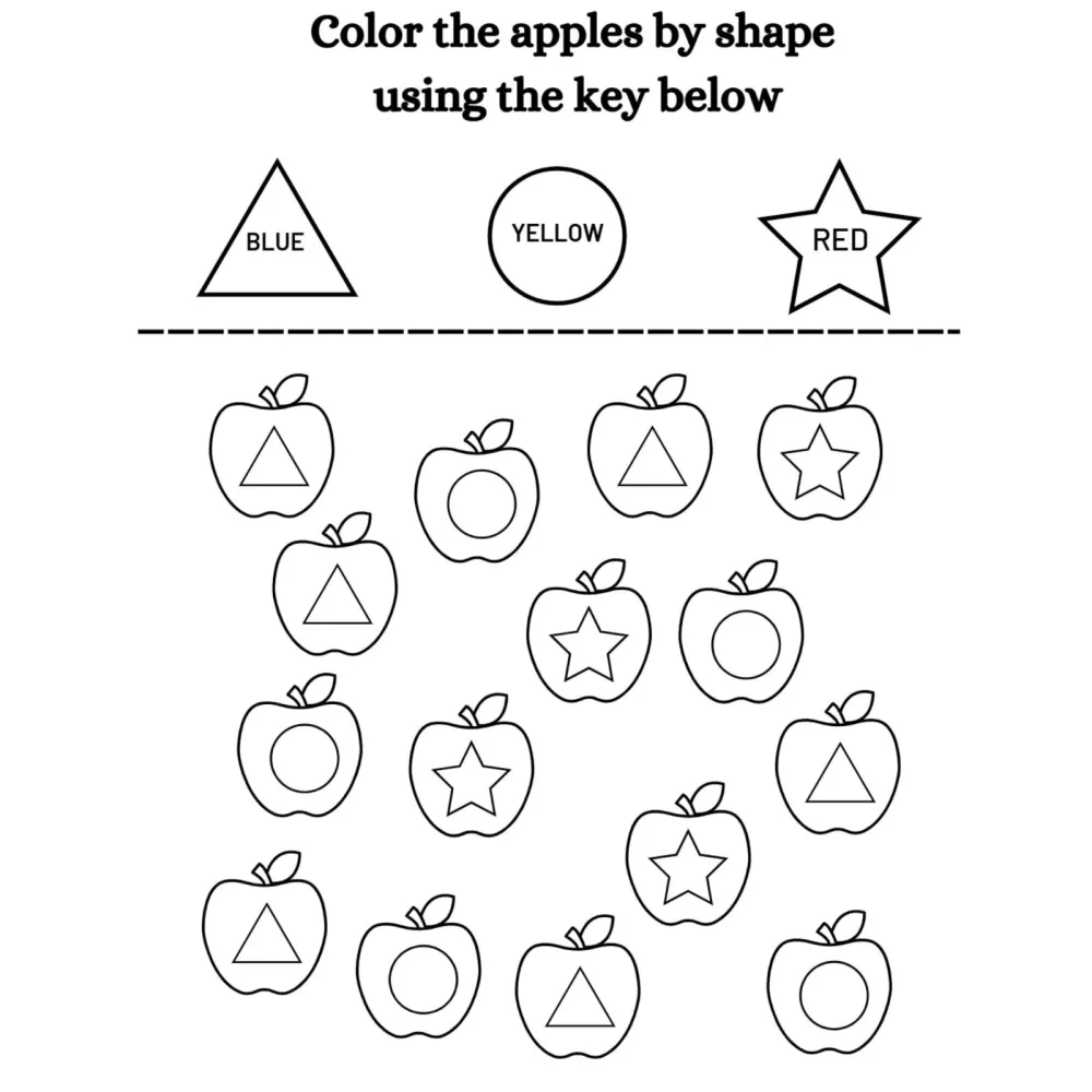 Color Shapes by Key Worksheets