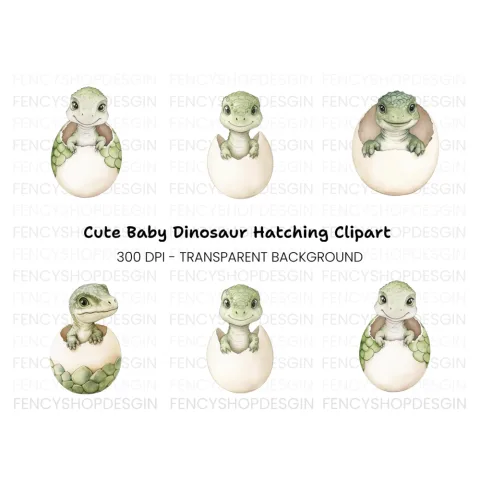 Cute Baby Dinosaur Hatching Clipart Bundle