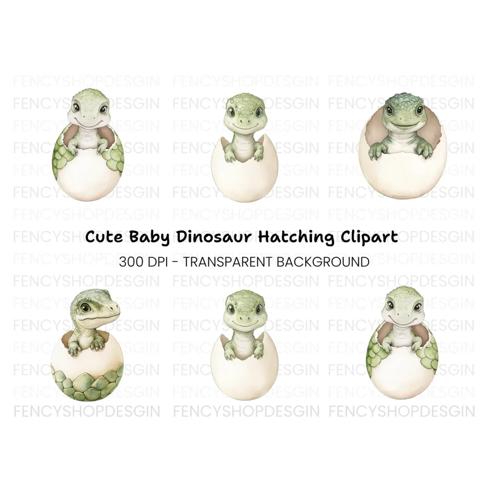 Cute Baby Dinosaur Hatching Clipart Bundle