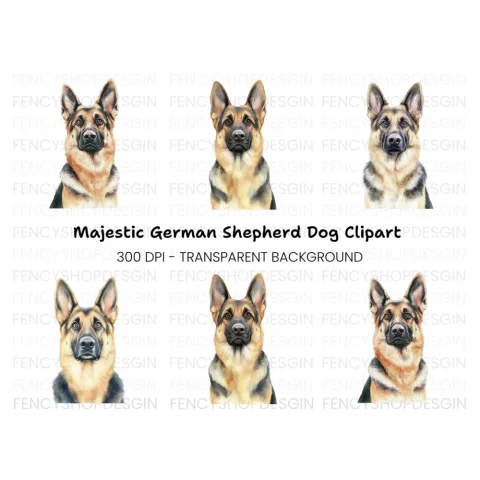 German Shepherd Dog Portraits Clipart Bundle