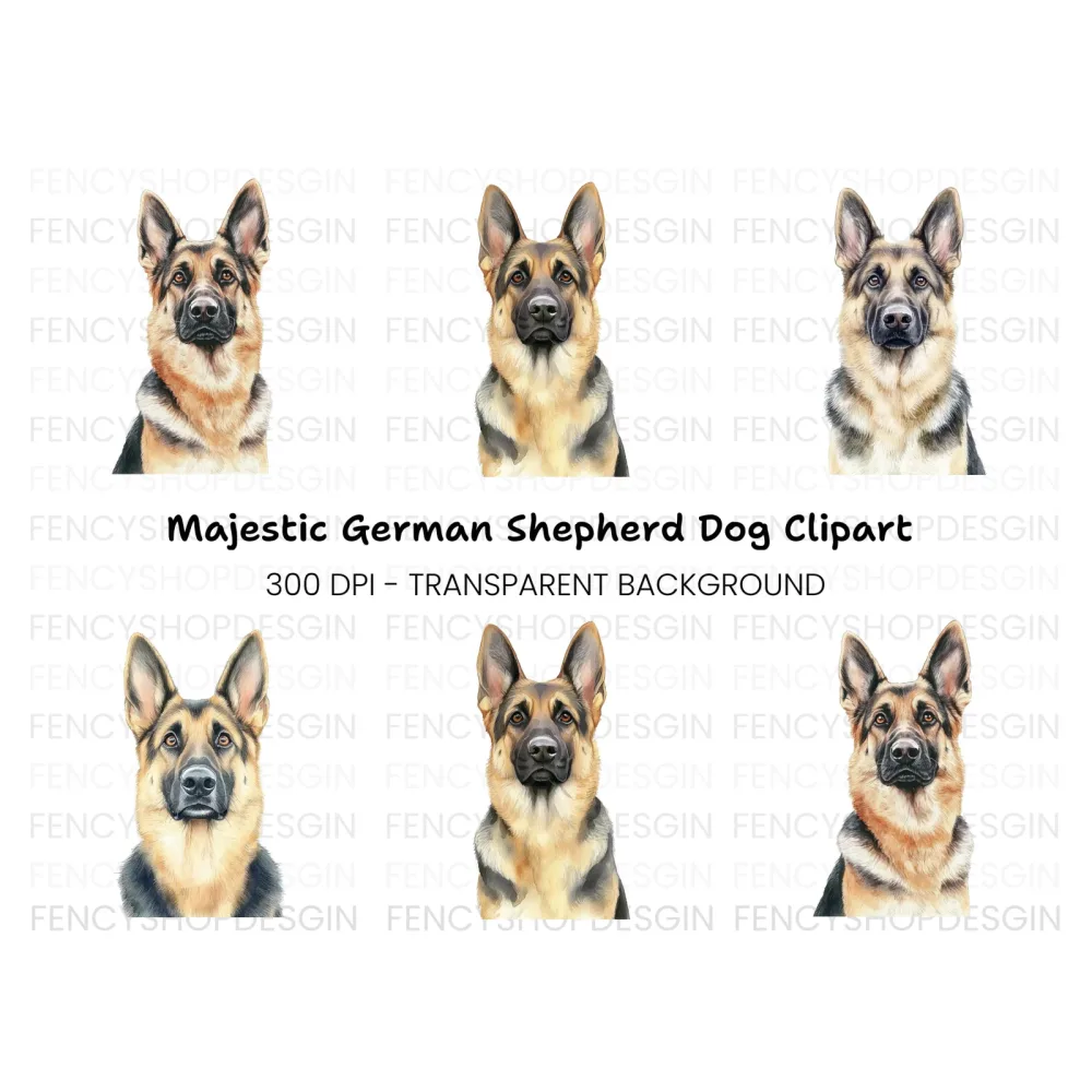 German Shepherd Dog Portraits Clipart Bundle
