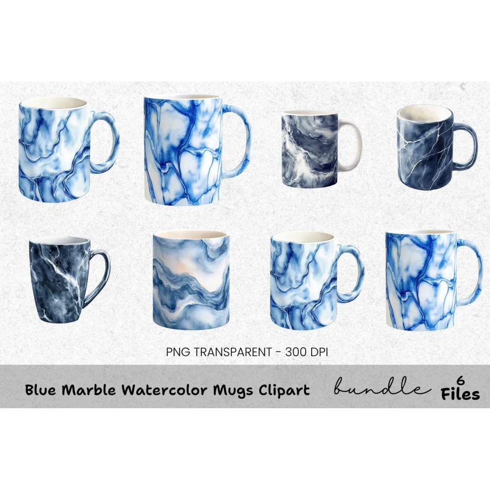 Blue Marble Mugs Clipart Bundle