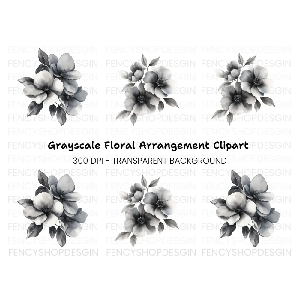 Elegant Black and White Floral Clipart Bundle