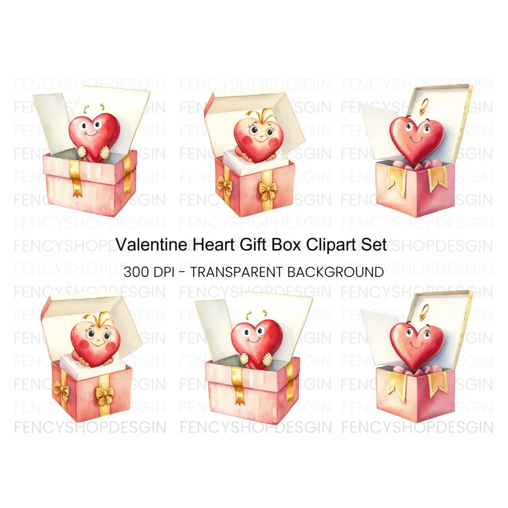 Heart in Gift Box Clipart Bundle
