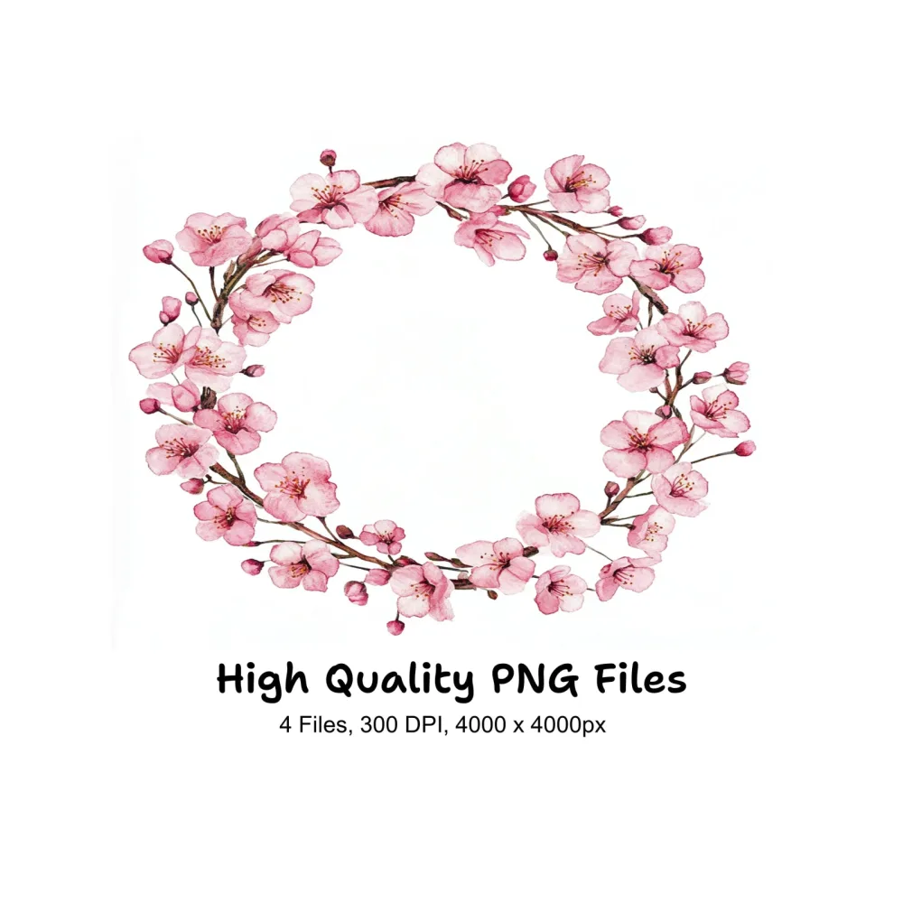 Cherry Blossom Wreaths Clipart Bundle