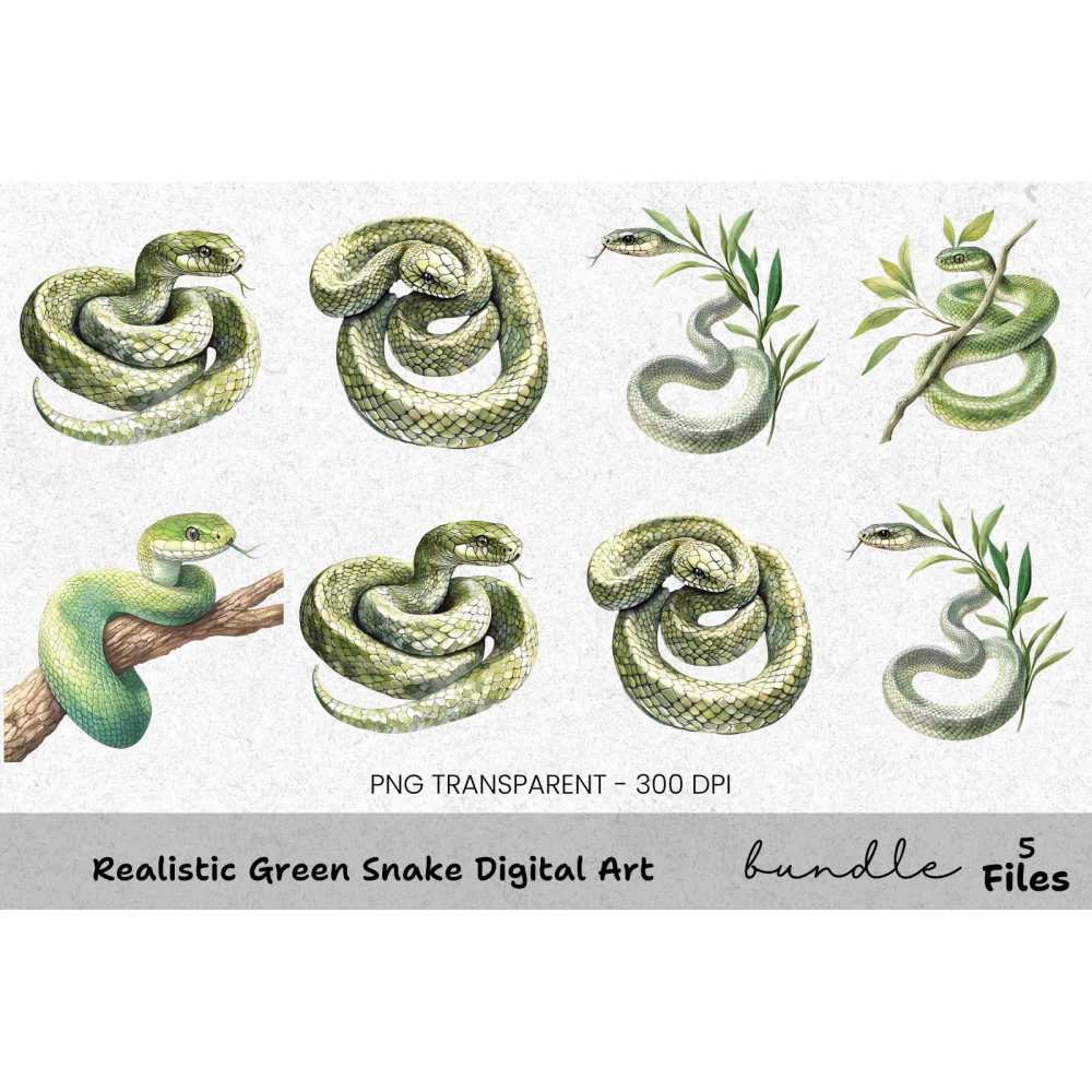 Realistic Green Snake Clipart Bundle