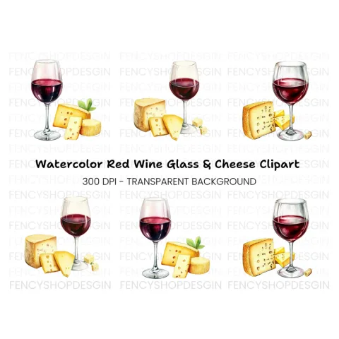 Red Wine and Cheese Delights Clipart Bundle