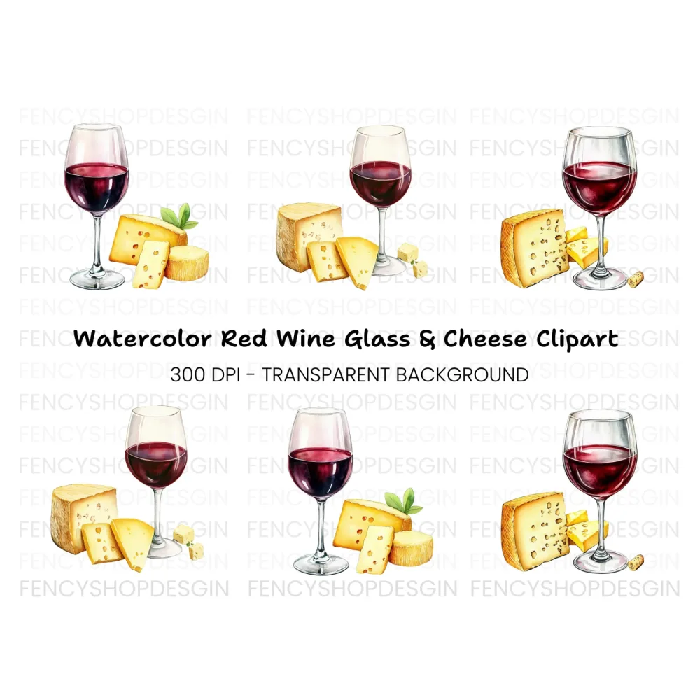 Red Wine and Cheese Delights Clipart Bundle