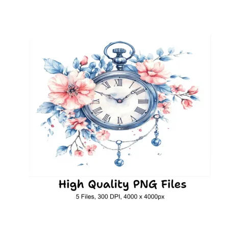 Floral Pocket Watch Clipart Bundle