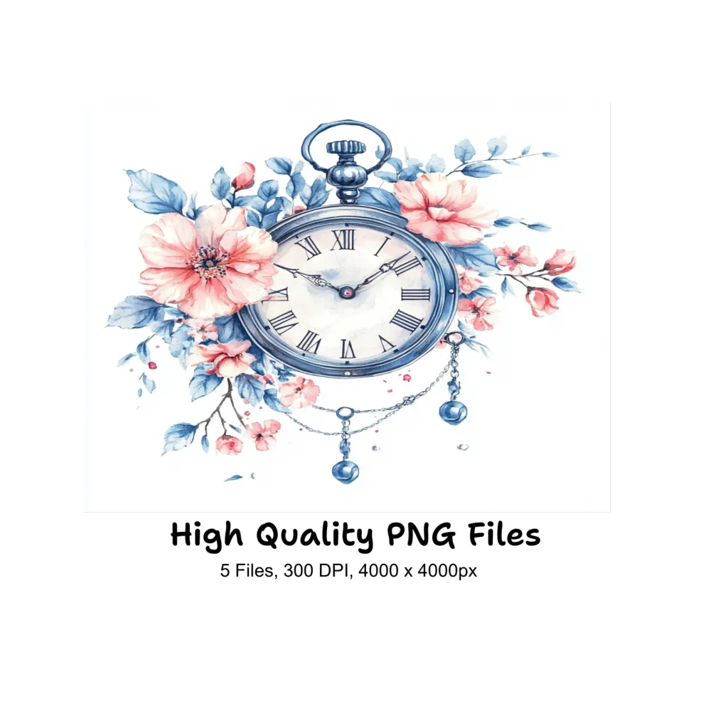 Floral Pocket Watch Clipart Bundle