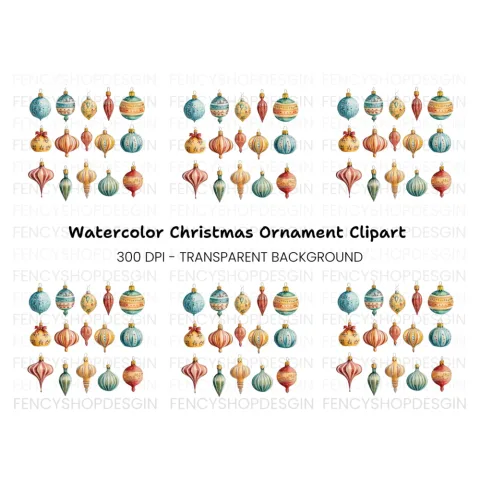 Vintage Christmas Ornaments Clipart Bundle