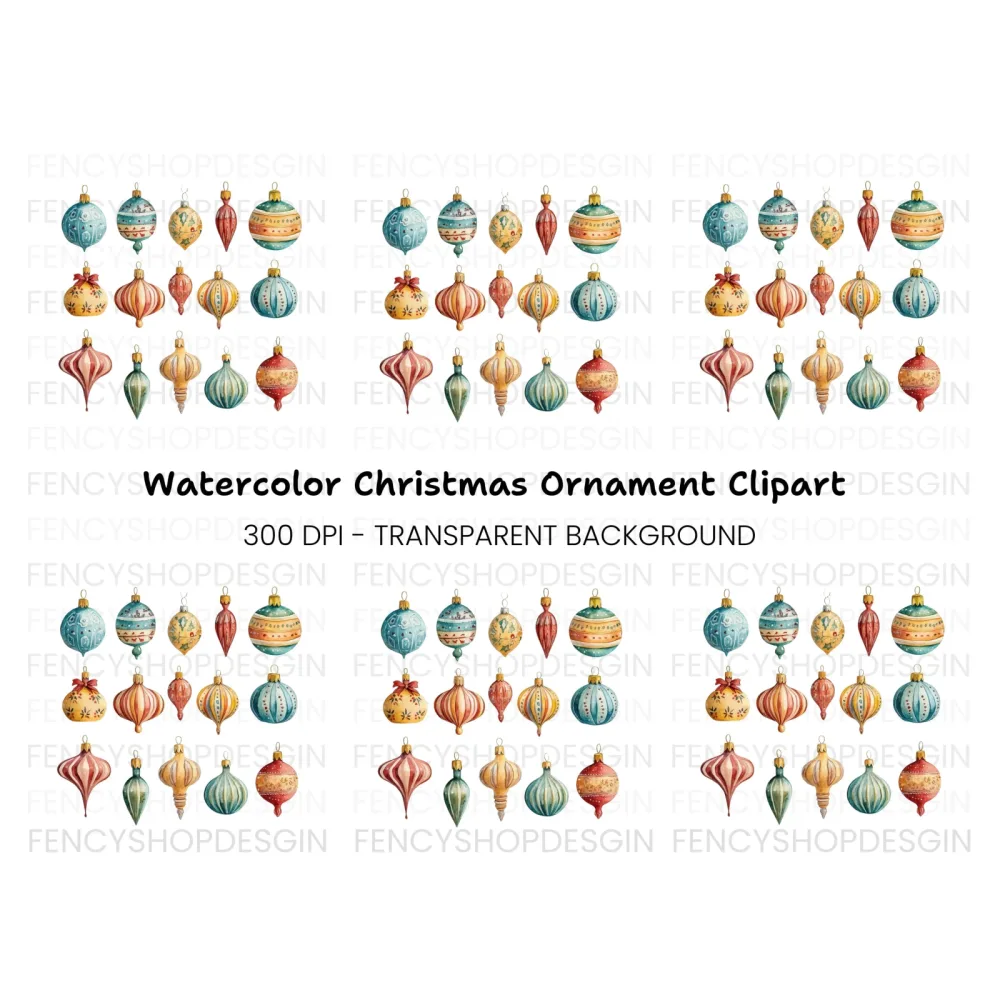 Vintage Christmas Ornaments Clipart Bundle
