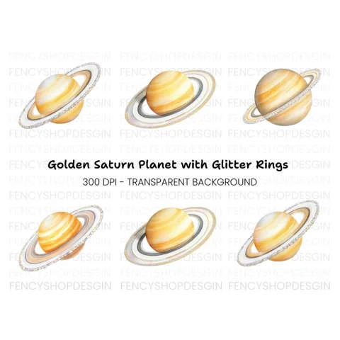 Sparkling Saturn Planet Clipart Bundle