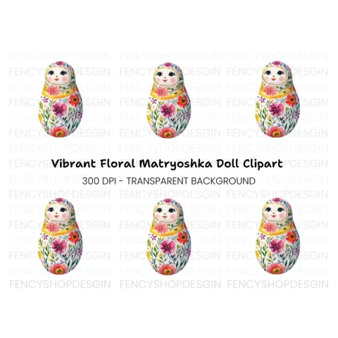 Vibrant Floral Matryoshka Doll Clipart Bundle