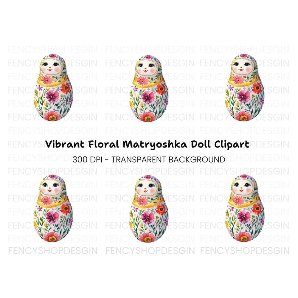 Vibrant Floral Matryoshka Doll Clipart Bundle