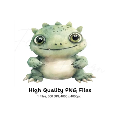 Cute Green Baby Dragon Clipart Bundle