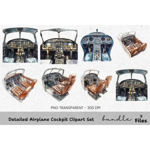 Detailed Airplane Cockpit Clipart Bundle