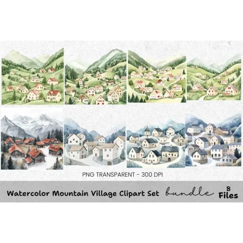 Mountain Village Clipart Bundle
