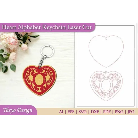 Alphabet Heart Keychain SVG Bundle