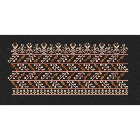 Floral Border Goldenred Curve Lines Embroidery Design