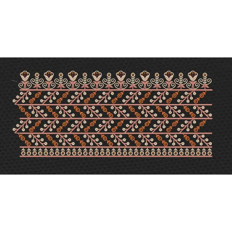 Floral Border Goldenred Curve Lines Embroidery Design