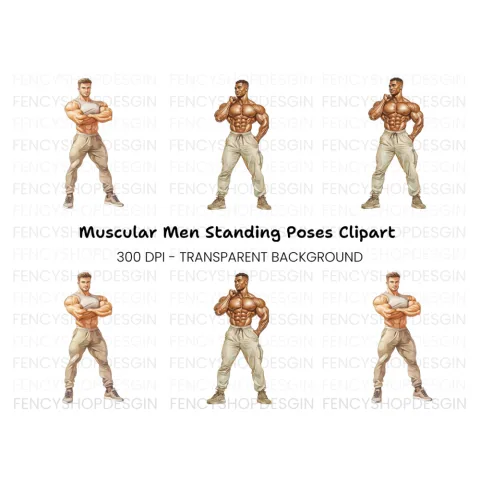 Muscular Men Bodybuilders Clipart Bundle