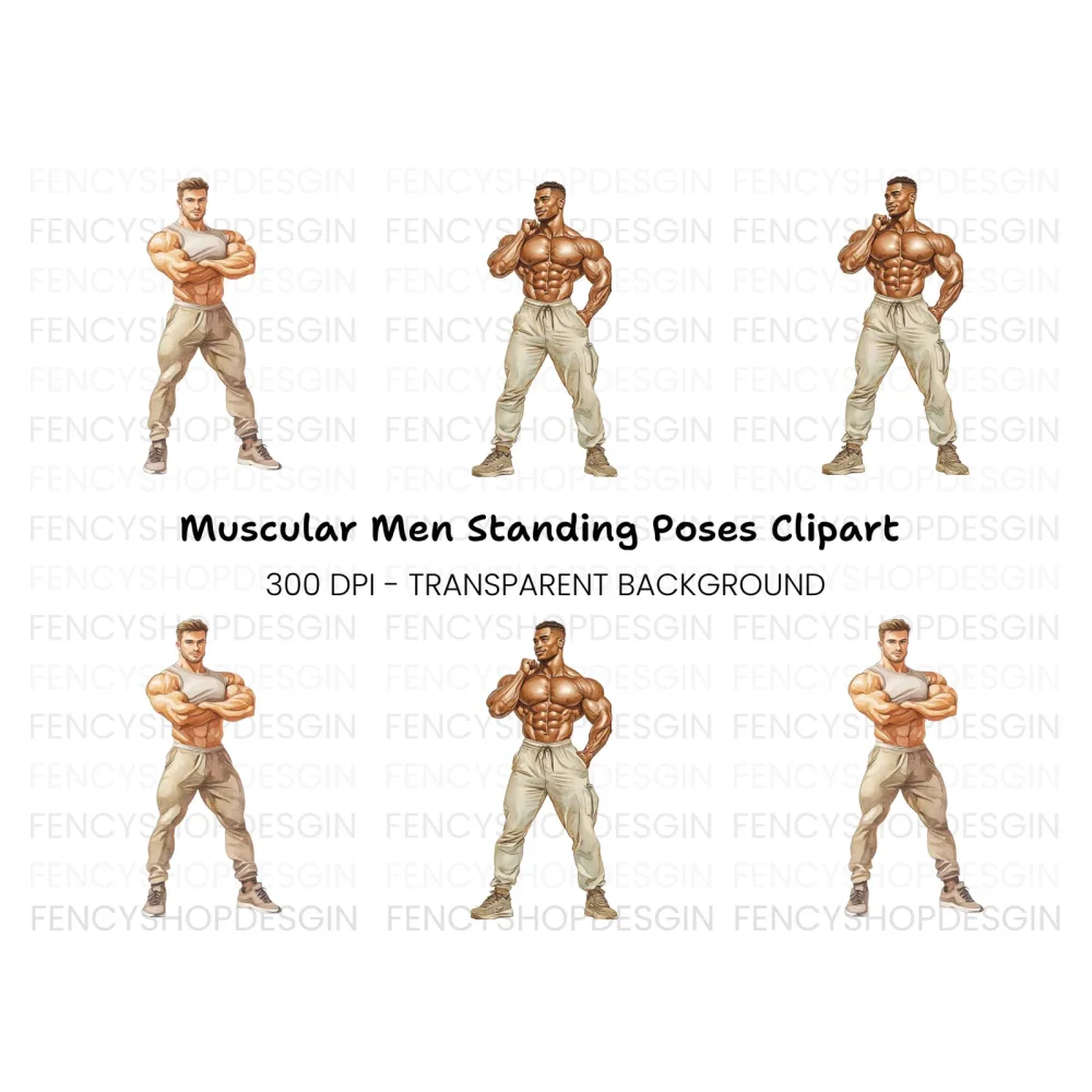Muscular Men Bodybuilders Clipart Bundle