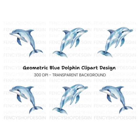 Blue Geometric Dolphin Clipart Bundle