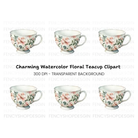 Elegant Floral Teacup Clipart Bundle