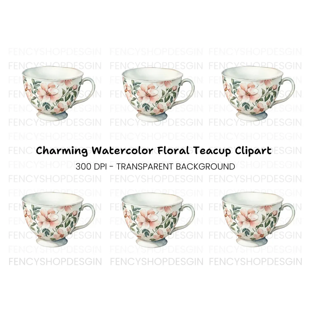 Elegant Floral Teacup Clipart Bundle