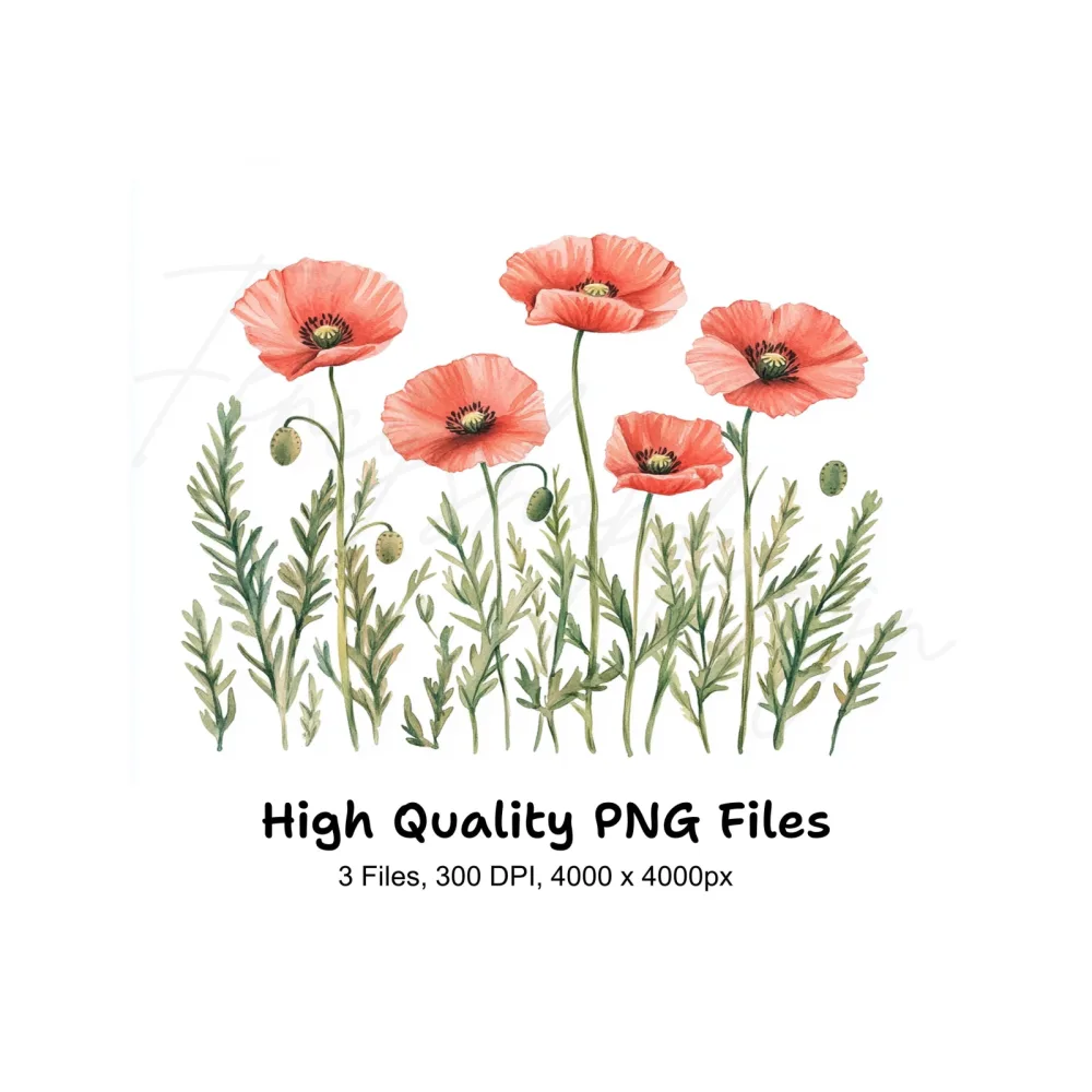 Poppy Flowers Clipart Bundle