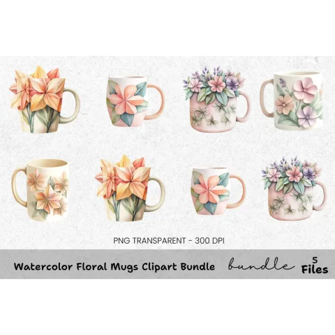 Floral Mugs Clipart Bundle