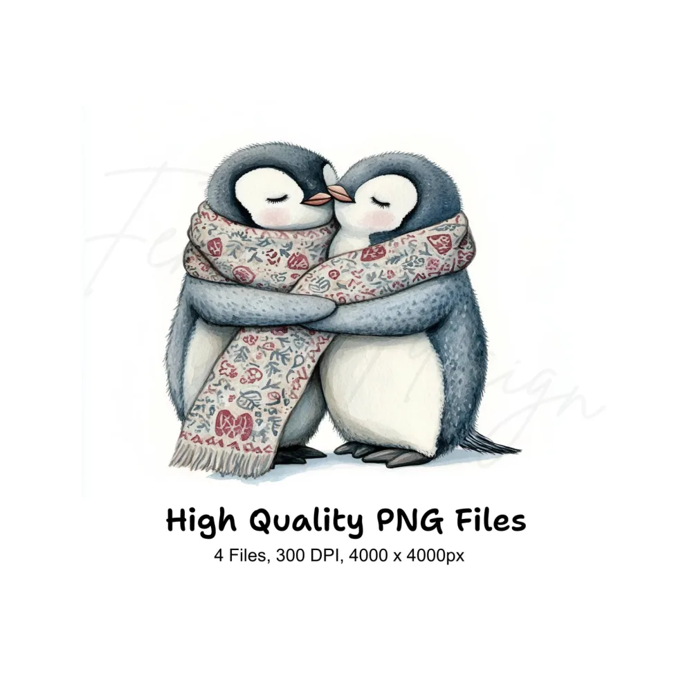 Cute Penguin Couple Hugging Clipart Bundle