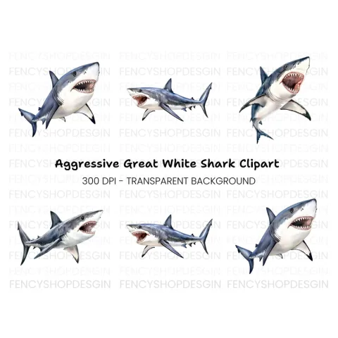 Aggressive Shark Jaws Clipart Bundle