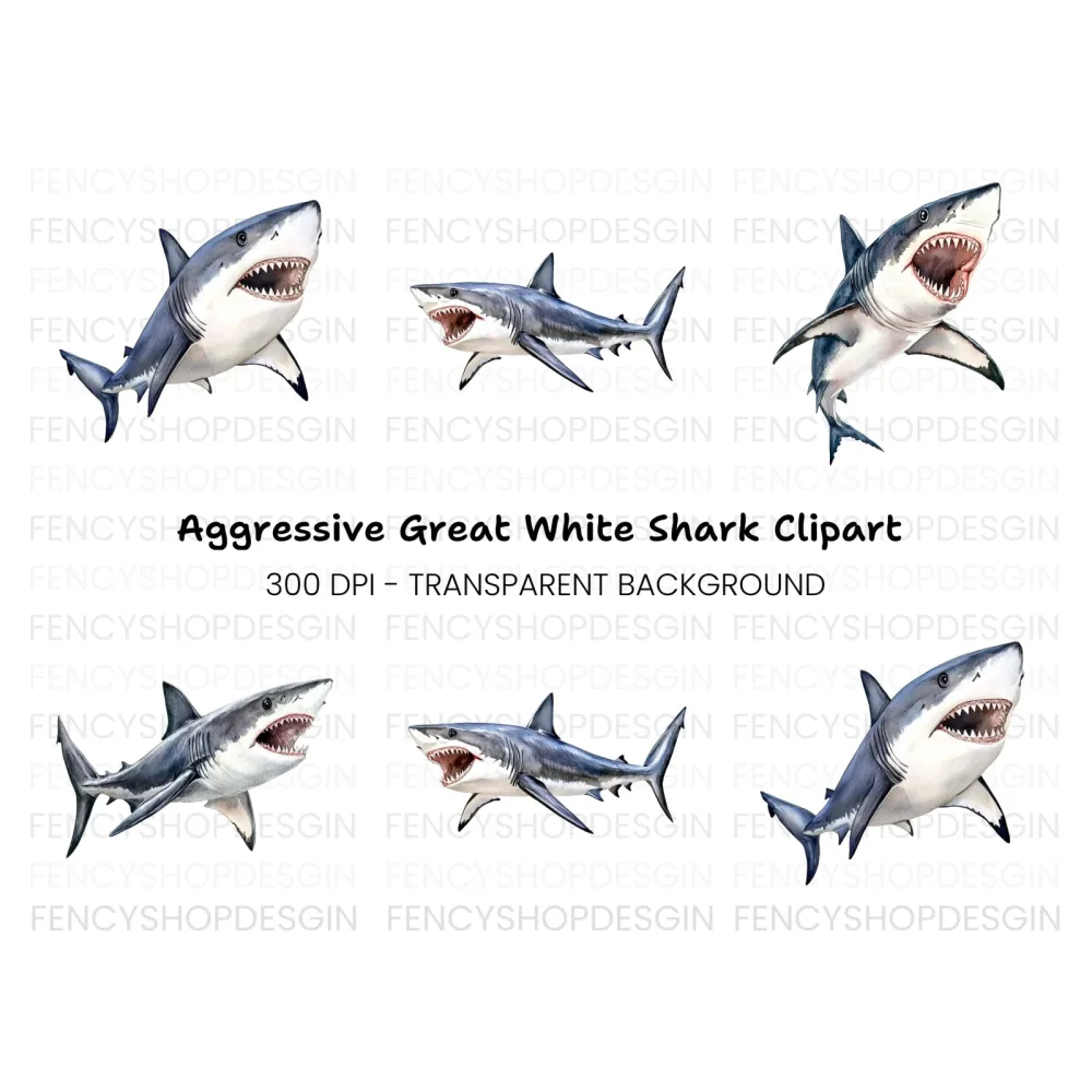 Aggressive Shark Jaws Clipart Bundle