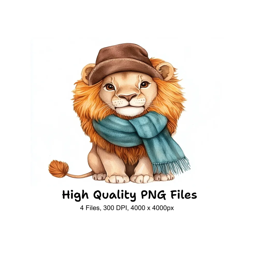Cute Lion with Hat and Scarf Clipart Bundle
