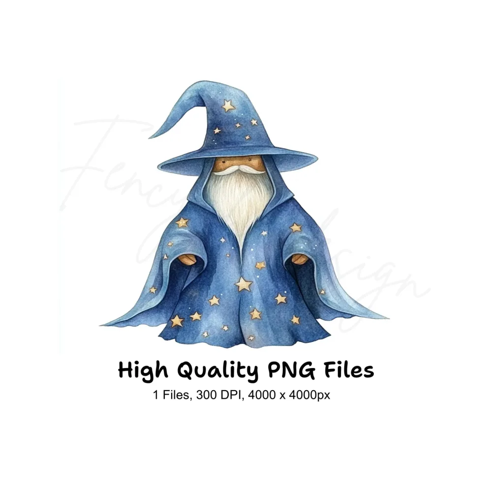 Cute Starry Blue Wizard Clipart Bundle