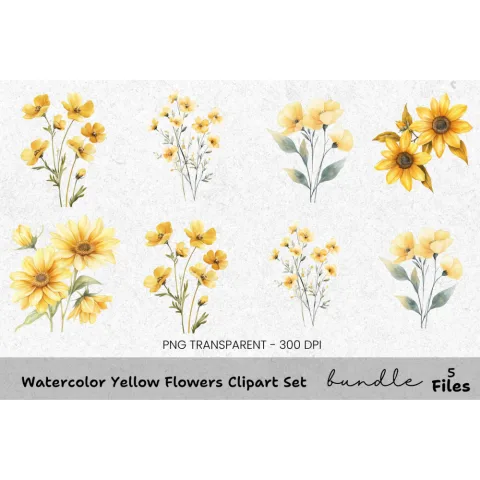 Yellow Flowers Clipart Bundle