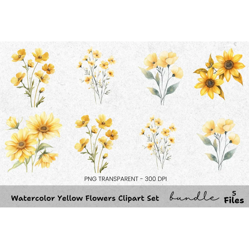 Yellow Flowers Clipart Bundle