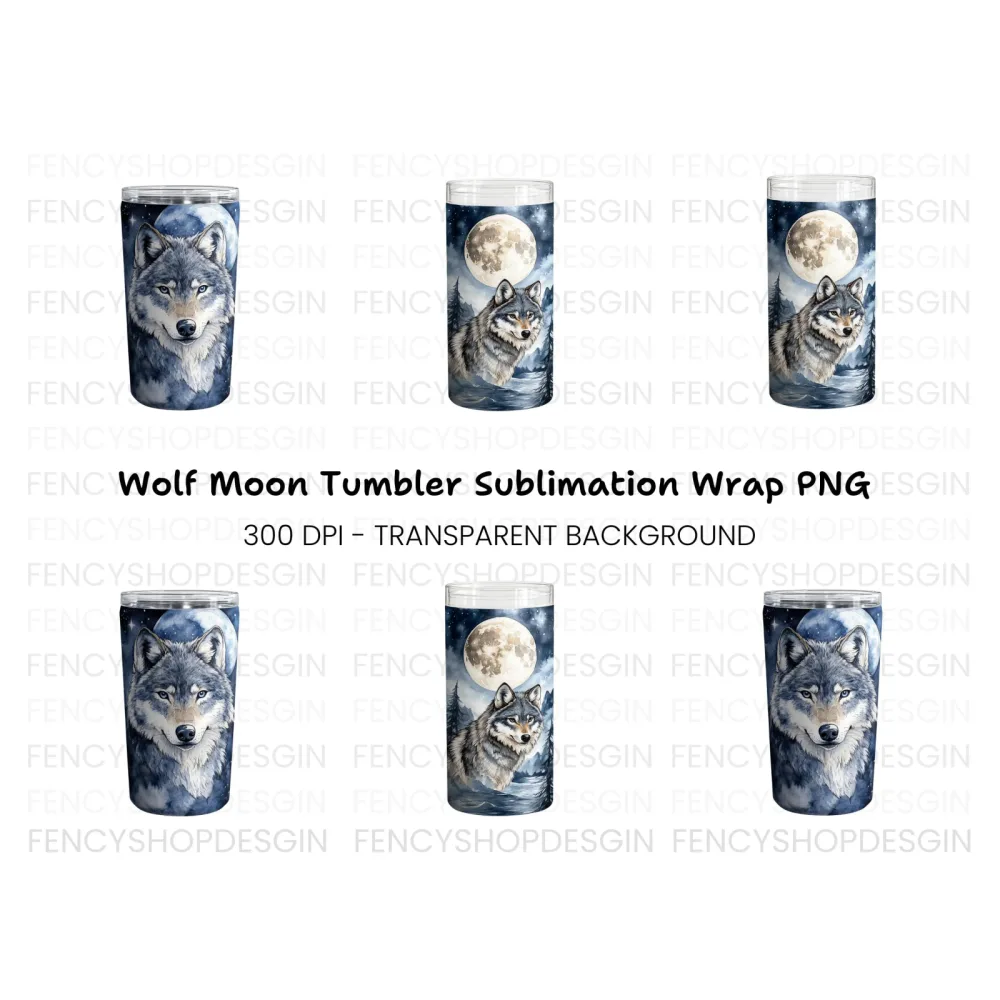 Mystical Wolf Moon Tumbler Clipart Bundle