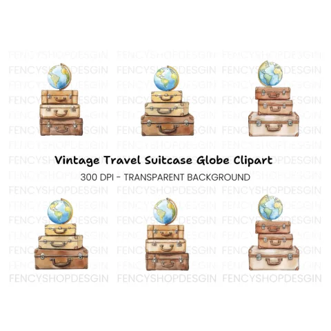 Travel Luggage with Globe Clipart Bundle