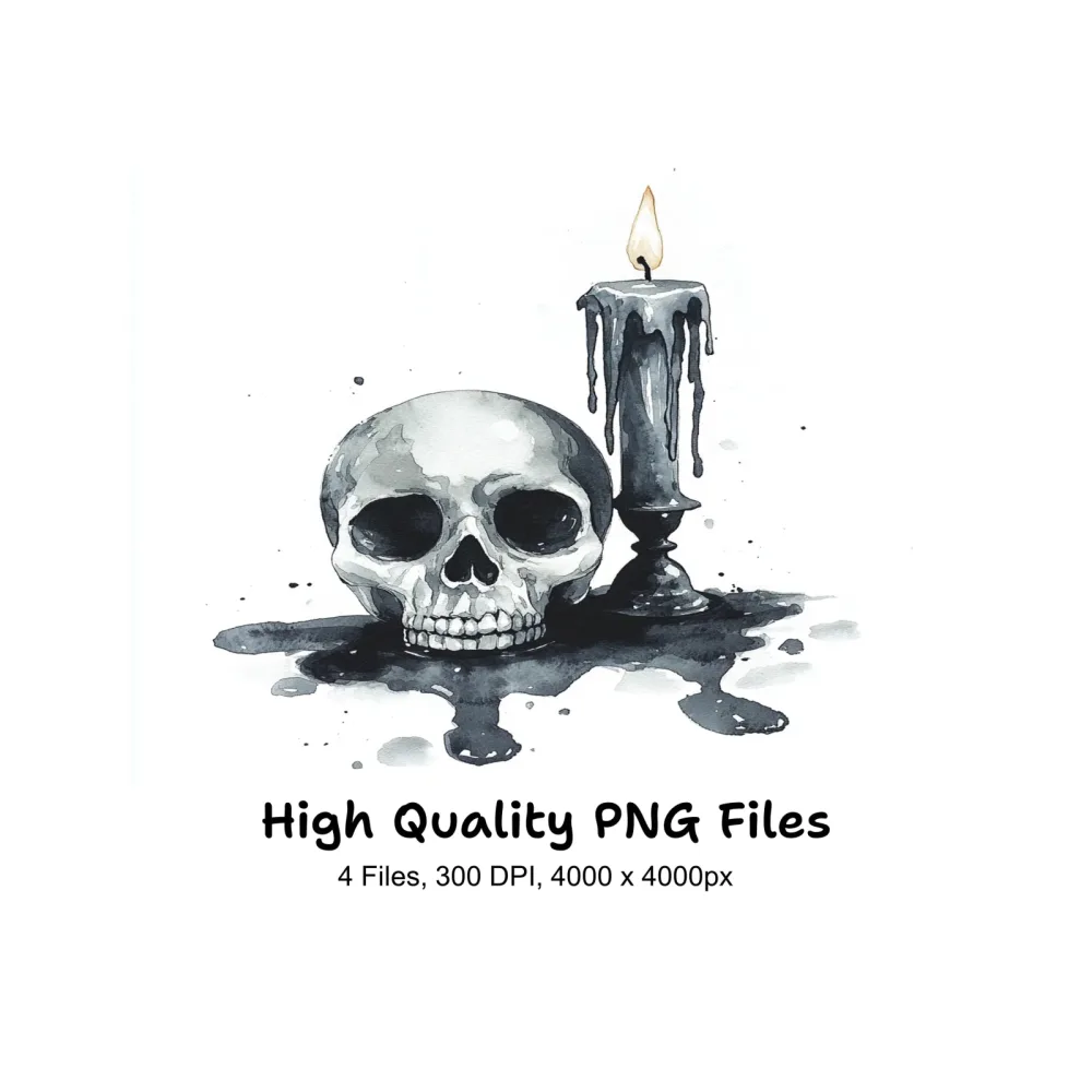 Spooky Skull and Melting Candle Clipart Bundle