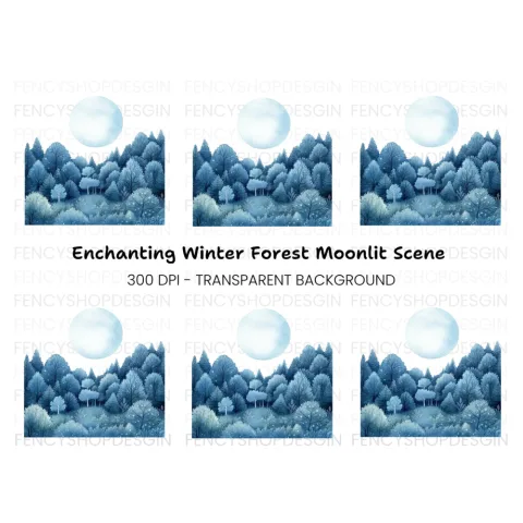 Winter Forest Moon Clipart Bundle
