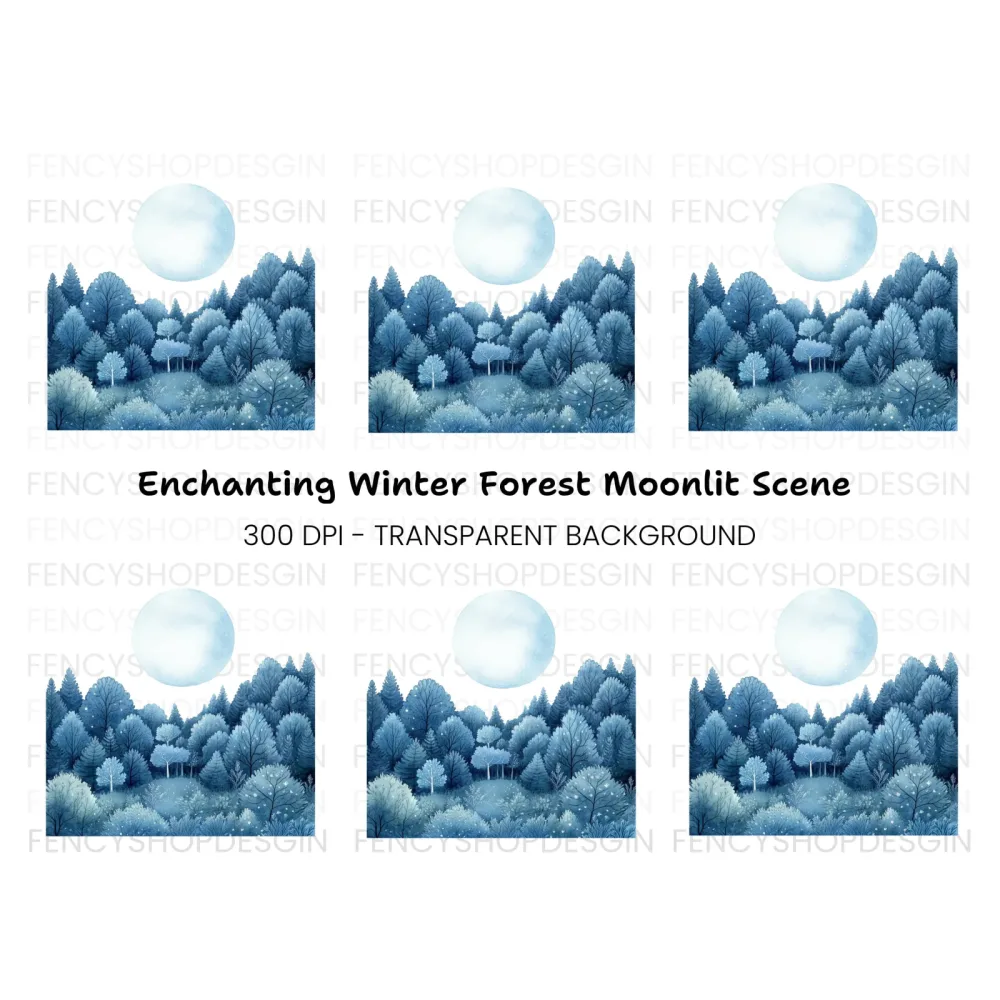 Winter Forest Moon Clipart Bundle