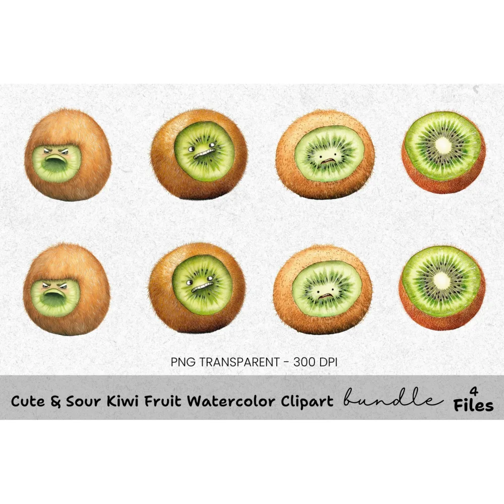 Cute Kiwi Fruit Clipart Bundle