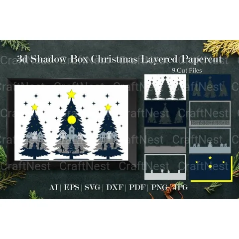 Shadow Box Christmas Scene Layered Papercut SVG
