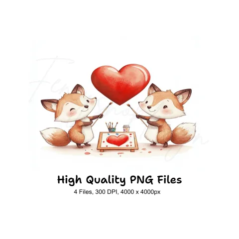 Valentine's Day Cute Fox Couple Clipart Bundle