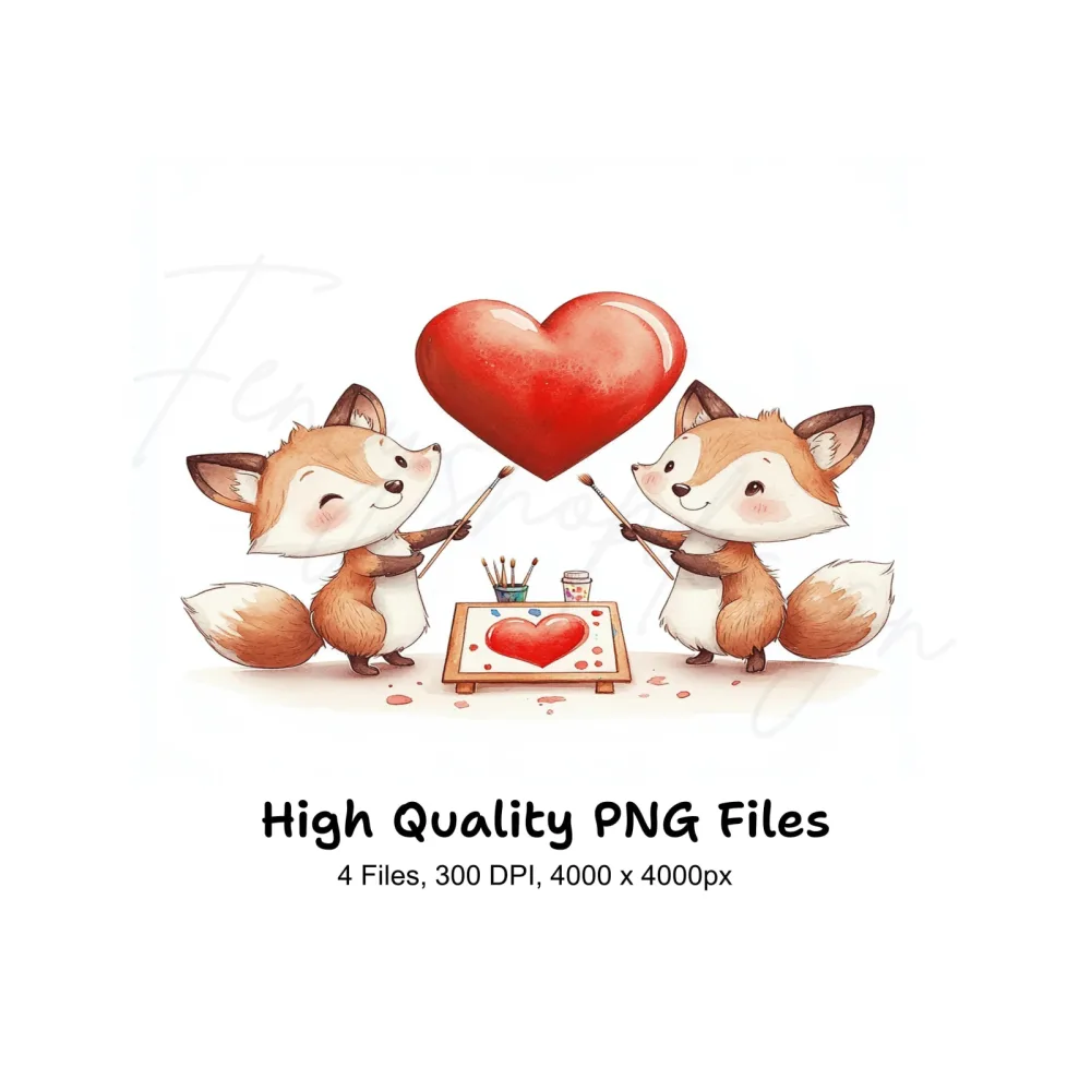 Valentine's Day Cute Fox Couple Clipart Bundle