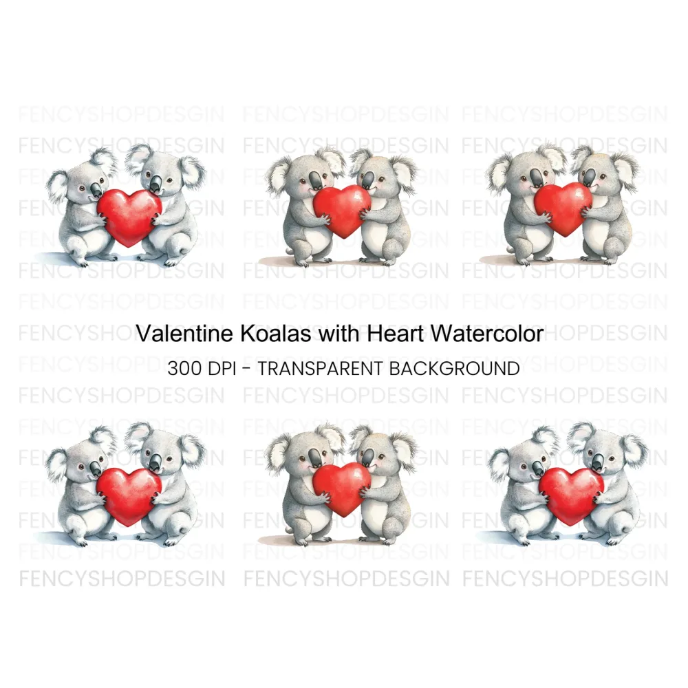 Sweet Koala Couple Holding Red Heart Clipart Bundle
